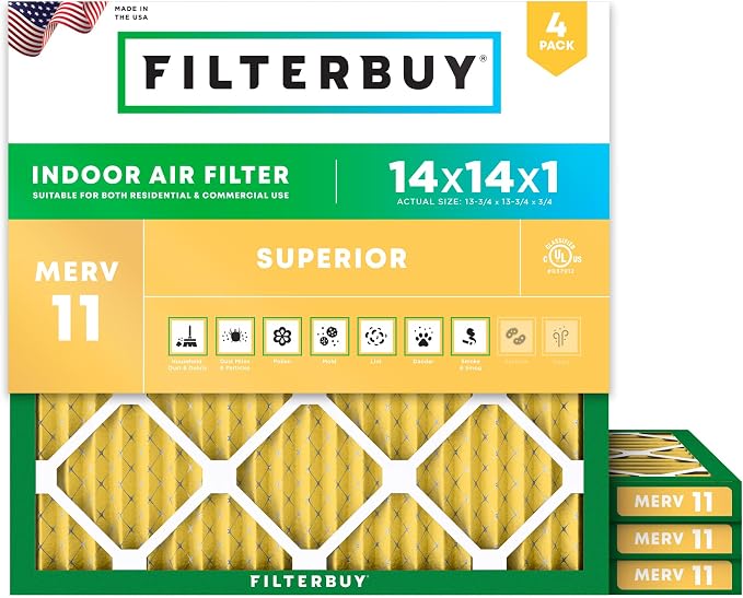 Filterbuy 14x14x1 Air Filter MERV 11 Superior Pet & Allergy Defense,