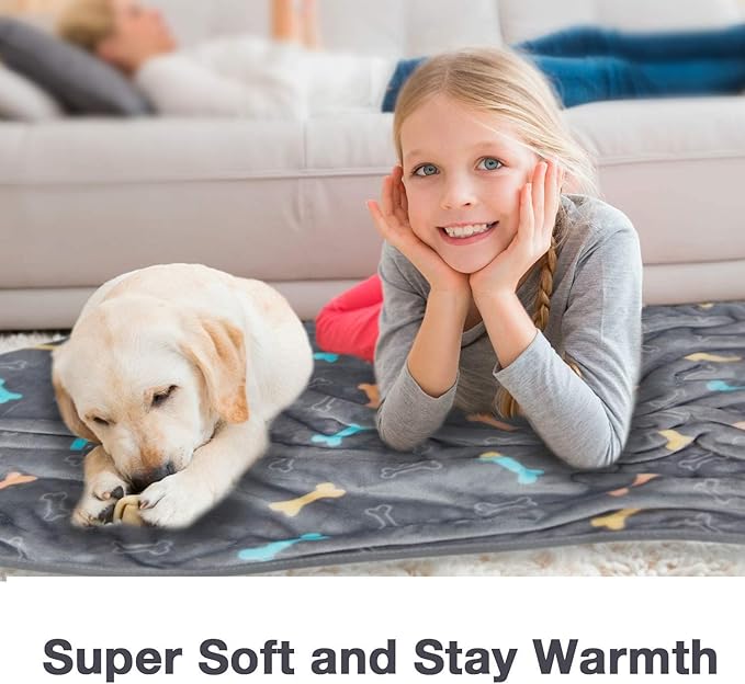 Allisandro Luxurious Dog Blanket, 350 GSM Super Fuzzy Microplush Fleece Pet Blankets for Small Medium Large Dogs and Cats, Grey Bone, 32 x 24 Inches