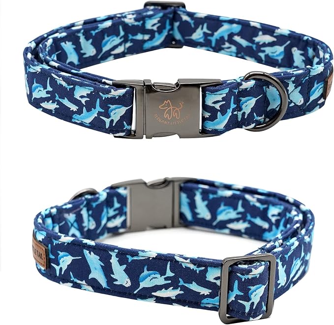Elegant Little Tail Bowtie Collar for X-Small Puppy and Cat - Shark Print, Adjustable