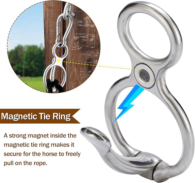 6PCS Horse Tie Ring, Safe Tie Horse Supplies, Humane Way Tie Ring, Magnetic Ring for Tying and Retracting, Helps Horse Pull Back and Releases Stress from The Horse
