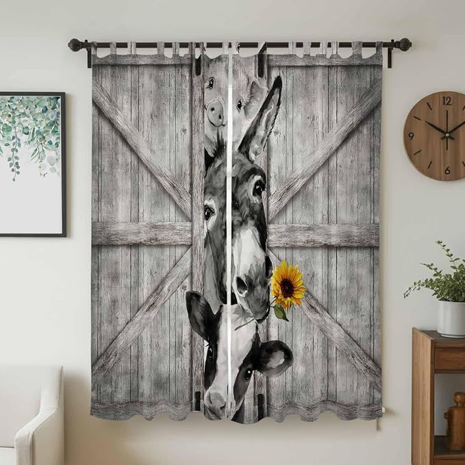 Funny Farm Animals Living Room Curtains 96 Inch Length, Window Curtains Tab Top