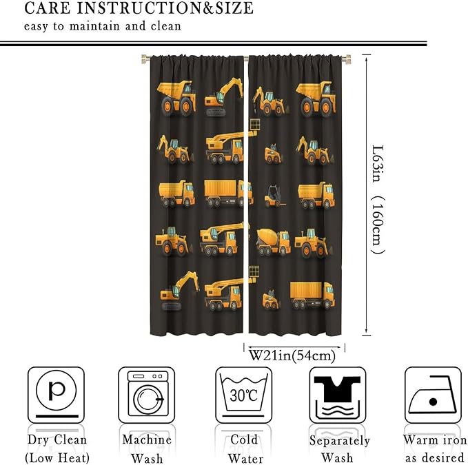 Kids Construction Window Curtains, Construction Machinery Equipment Mode of
