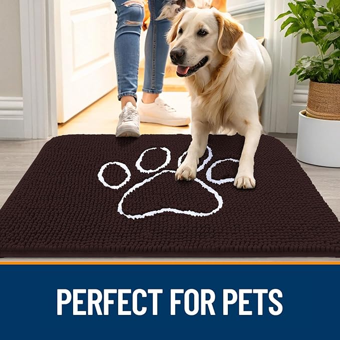 OLANLY Dog Door Mat for Muddy Paws 24x16, Paw Print Design, Absorbs Moisture