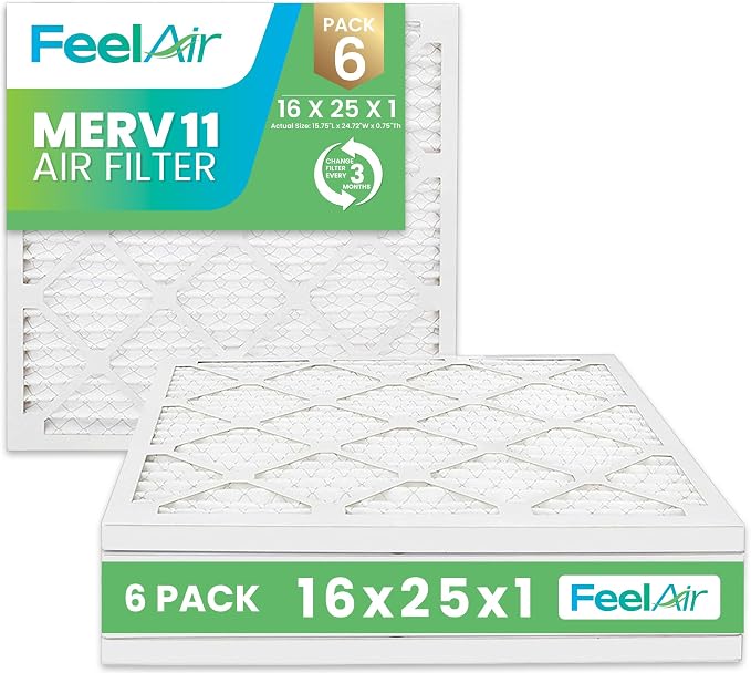 16x25x1 Air Filter – 6 Pack, MERV 11 Pleated HVAC & Furnace Filter,