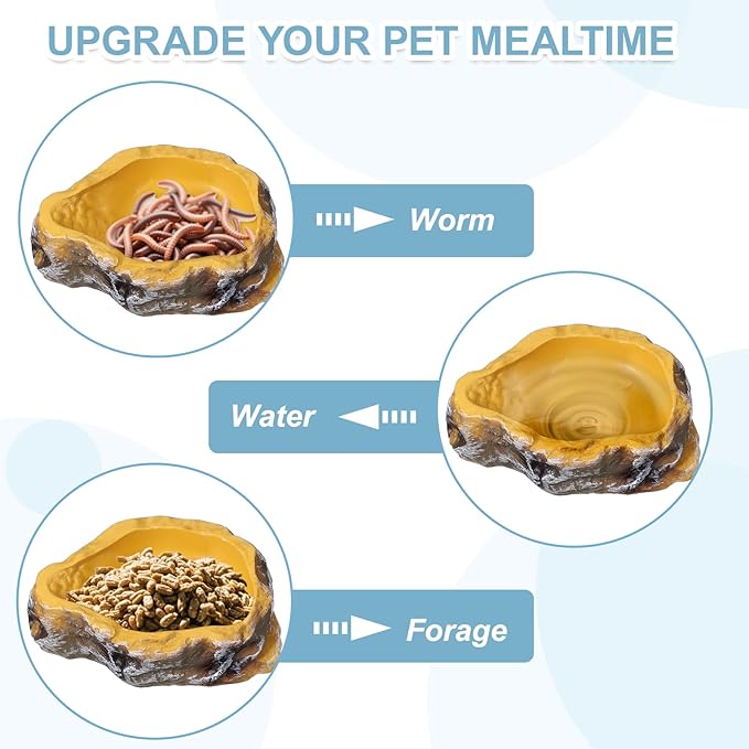 Reptile Food Bowl, Reptile Feeding Dish Corner Bowl Water Resin Rock Worm Feeder Dish l (10.6 in, Yellow), Intended for Lizards/o/Scaled Pet/Leopard o/Spiders
