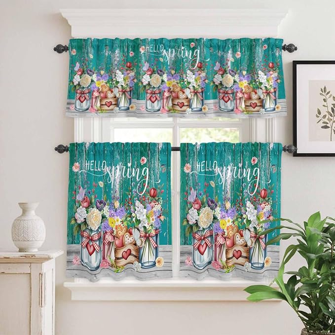 Spring Flowers Kitchen Curtains Set 3 Piece