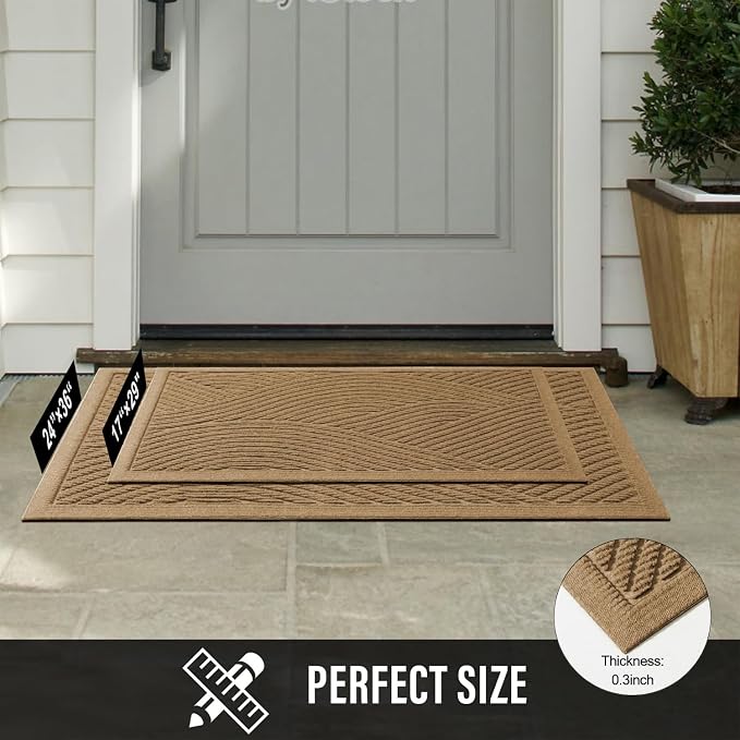 HIYARD Sturdy Front Door Mat, Absorbent Muddy Dirt Resist Welcome Door Mats