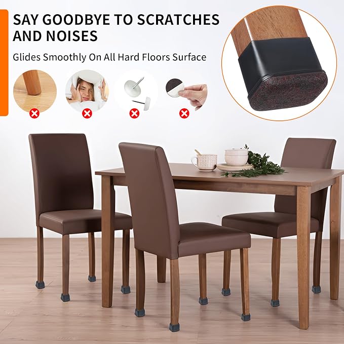 Ezprotekt 16 Pcs Rectangle Black Silicone Chair Leg Floor Protectors, Rectangle