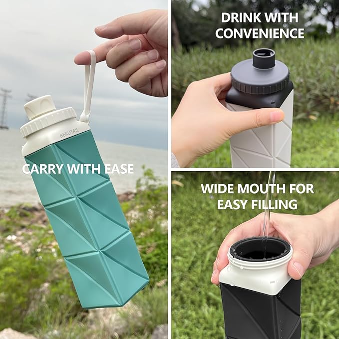 BEAUTAIL Collapsible Water Bottles 21 oz, Silicone Portable Water Bottle | BPA