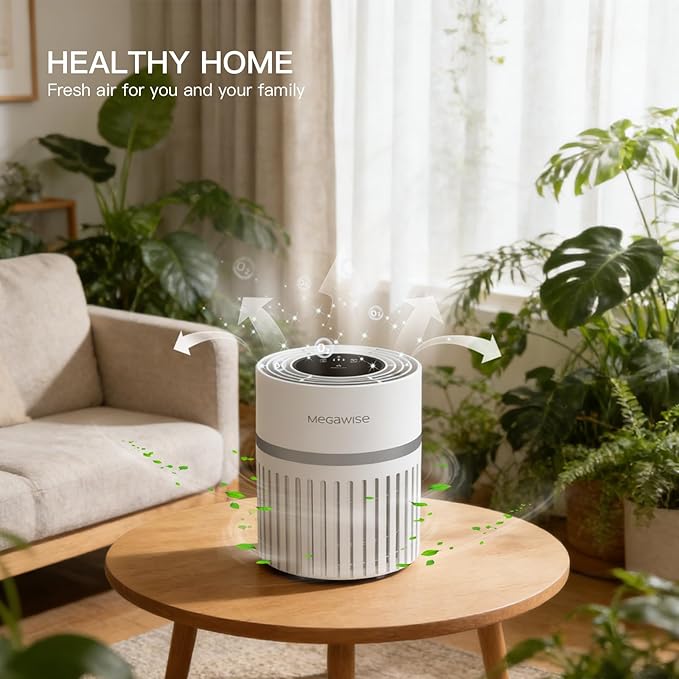 MEGAWISE Air Purifier for Large Rooms, Home, Pets, Bedrooms, Up To 1076 ft² H13 True HEPA Filter, 25db Filtration System Cleaner Odor Eliminators, Remove 99.97% Dust Smoke VOCs