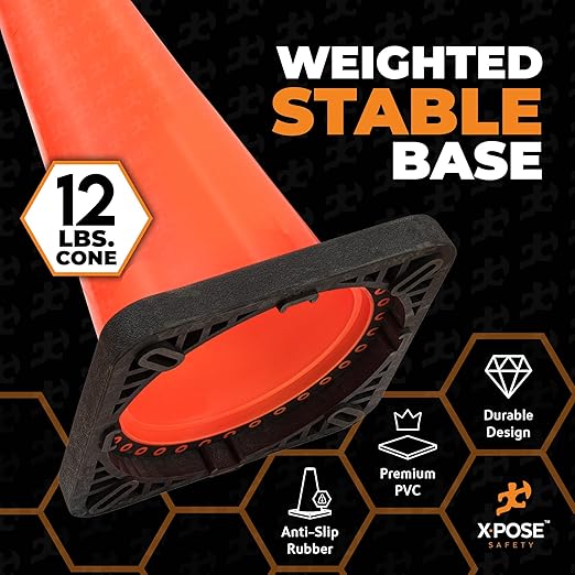Xpose Safety 36 Inch Orange Traffic Cones Heavy Duty 12lb, Bulk Half Pallet 125-Pack - Multipurpose PVC Plastic Safety Cone for Parking, Soccer, Caution, Kids and Construction - DOT Approved