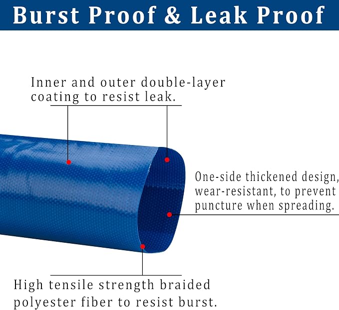 3 in x 100 ft Pool Backwash Hose Heavy Duty Drain Discharge Double PVC Lay flat