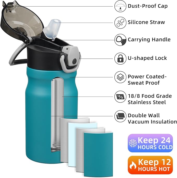 BJPKPK 14 oz Insulated Water Bottle, Stainless Steel Flask | Leak Proof Locking