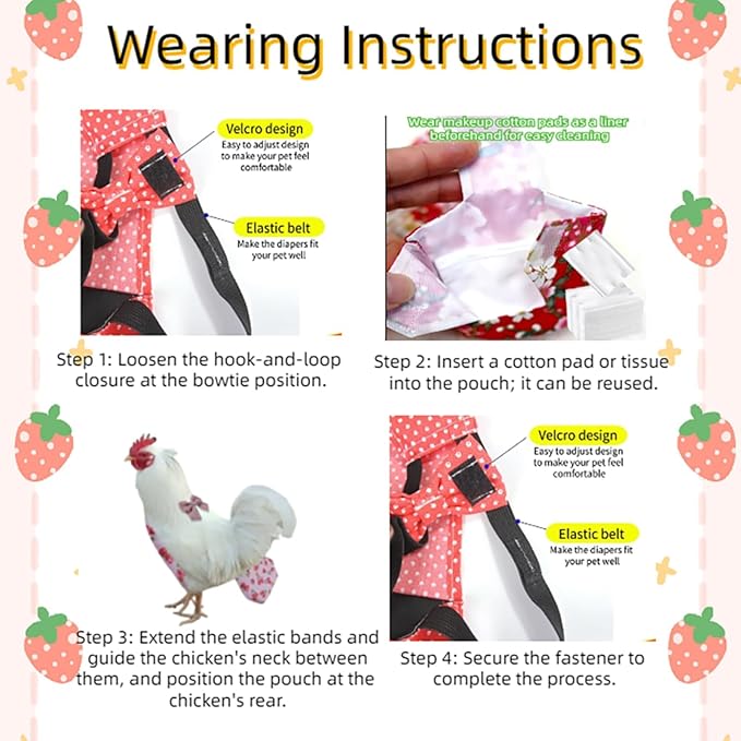 MANON ROSA Chicken Diapers Bantam Hens - Reusable 6-Piece Set with Bow Ties Poultry Nappies Washable Waterproof for Geese Pet Ducks Silkie (6D L)