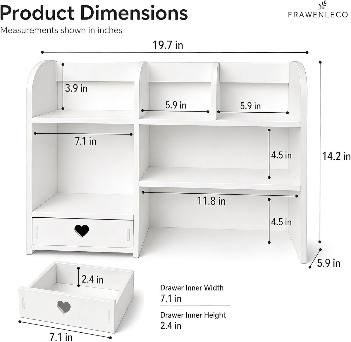 White Heart Drawer Bookshelf, Desktop Organizer with 3-Tier Heart-Shaped Drawers, Thickened PVC Storage Shelf for Desk, Office, Dorm