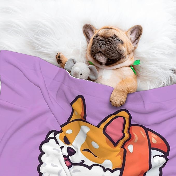 Waterproof Dog Blanket Soft Pet Blanket for Puppy Cat, Fleece Cat Throw Blankets for Furniture Bed Couch Sofa Reversible - Corgi in Sushi Roll