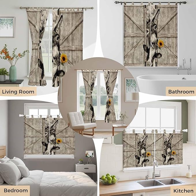 Funny Farm Animals Bathroom Curtains 63 Inch Length, Window Curtains Tab Top