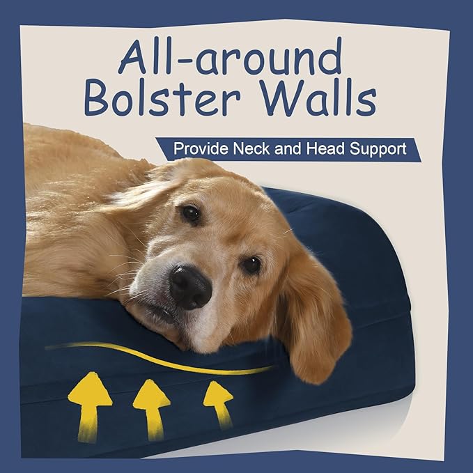 Orthopedic Washable Large Dog Bed, Jumbo Dog Bed Bolster Waterproof, XXXL Big Pet Beds for Extra Large Dogs with Removable Cover, Navy