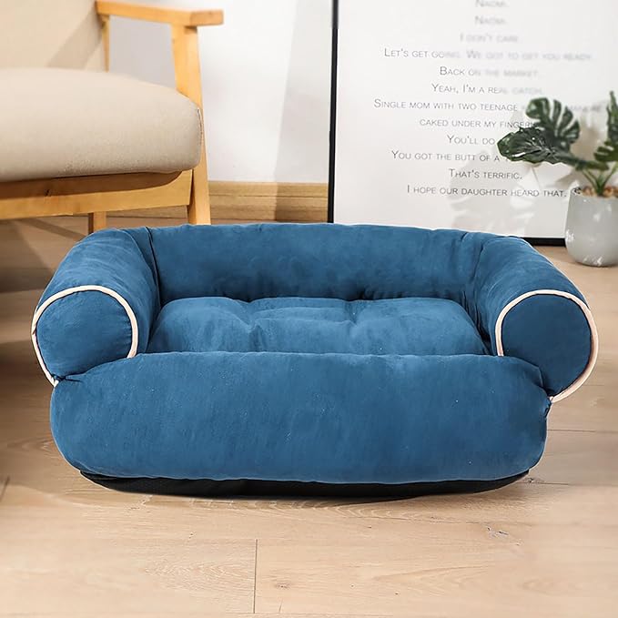 Suede Sofa Dog Bed, Multiple Sizes Orthopedic Memory Foam Mattress, Durable and Calming, Washable Dog Bed with Anti-Slip Bottom XL Blue
