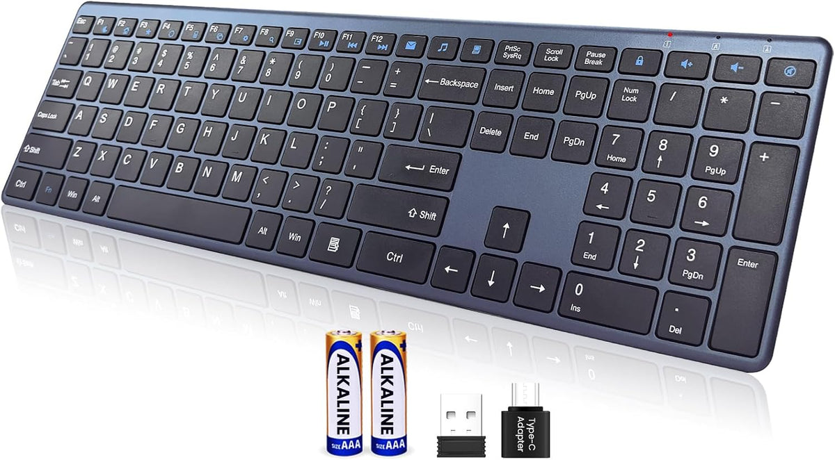 Wireless Keyboard-2.4G USB-A/Type-C Ultra Slim Quiet Full Size PC Computer Keyboard,19 Multimedia Key,Number Pad,Plug&Play,Lag-Free Ergo,Long Battery life for Tablet,Laptop,Smart TV,MAC,Windows,QWERTY