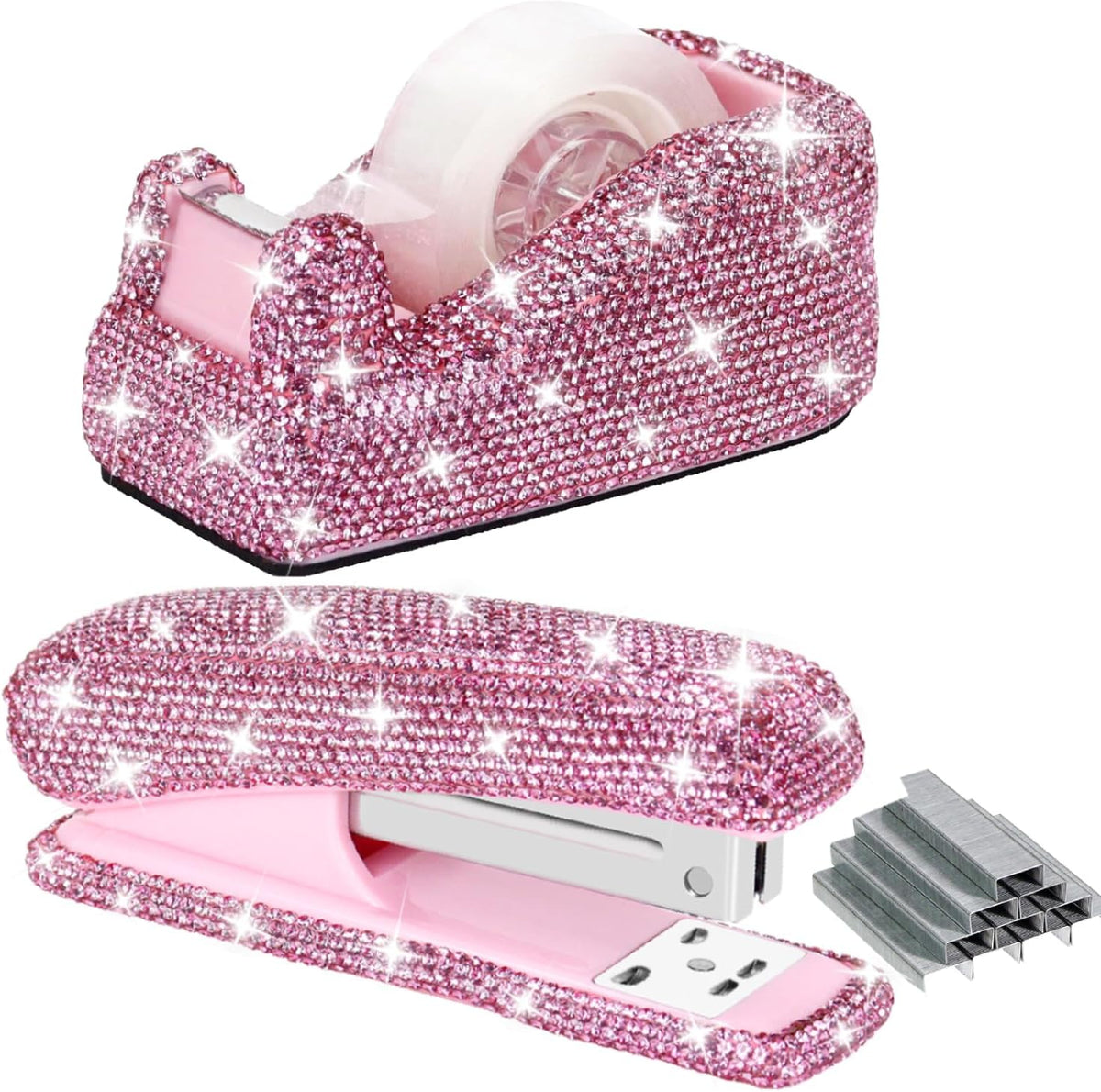 MultiBey Rhinestone Stapler and Tape Dispenser with 1000 Staples & Tape