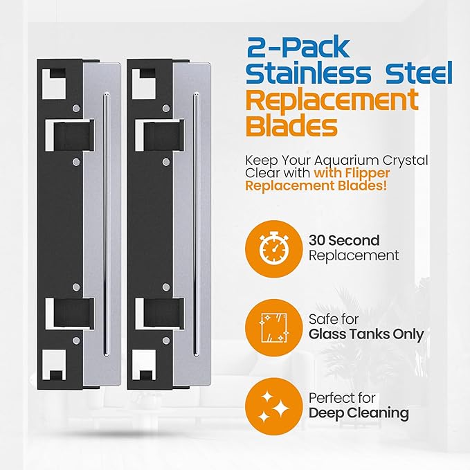 Flipper Standard Aquarium Algae Remover for Fish Tank Cleaner Replacement Blades, Pack of 2 - Glass Scraper Blades for Cleaning Kits - Water Cleaning Accessory