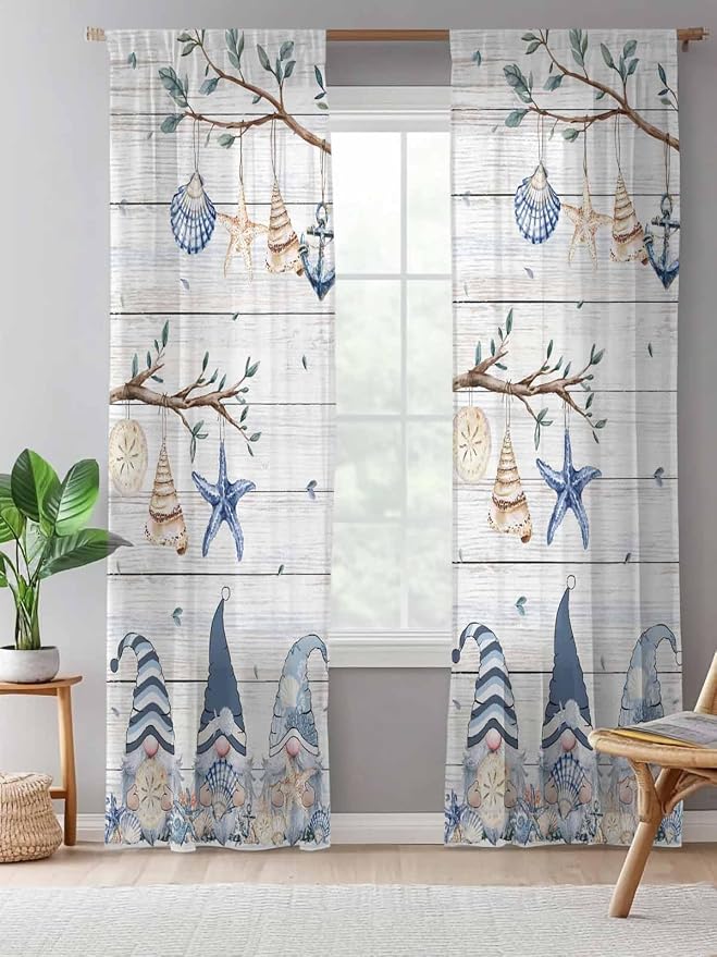 Sheer Curtains 84 Inches Long, Coastal Eucalyptus Semi Sheer Curtains Light