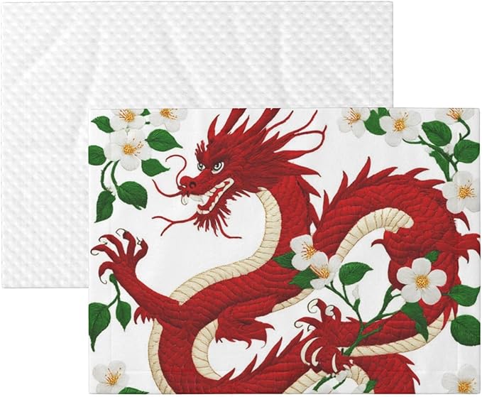 Two Sided Pet Cuddler Blanket for Anxiety Calming, Floral Chinese Japanese Dragon Flower, Reversible Plush Design with Bubble Dot Pattern Provides Familiar Surface Anywhere