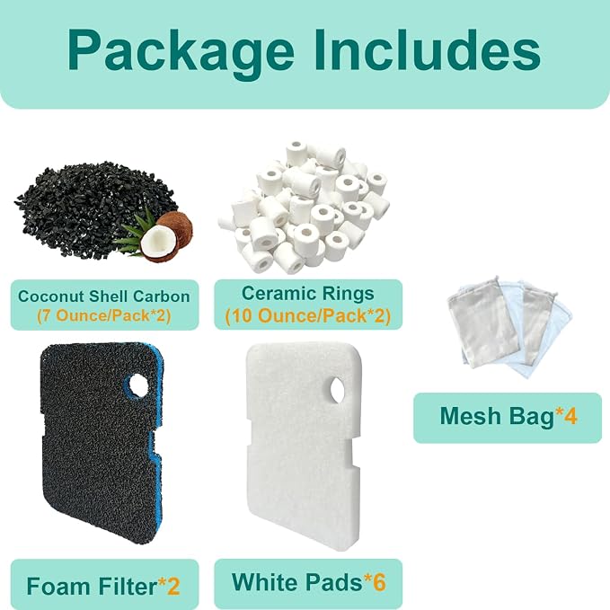 16 Pack Aquarium Filter Media Set Replacement