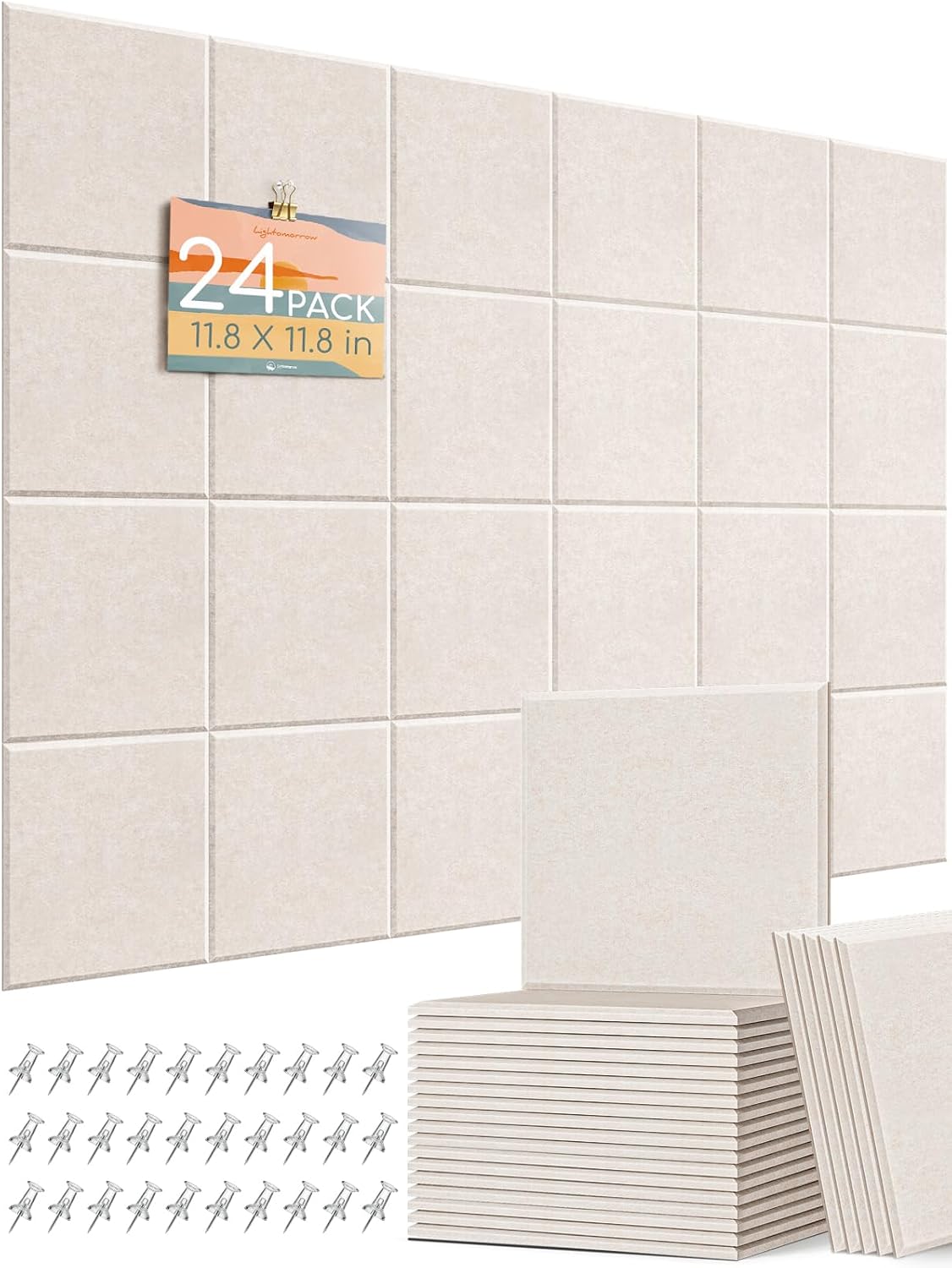 Thick Felt Pin Board Tiles 24 Pack, 11.8x11.8 Bulletin Board for Wall