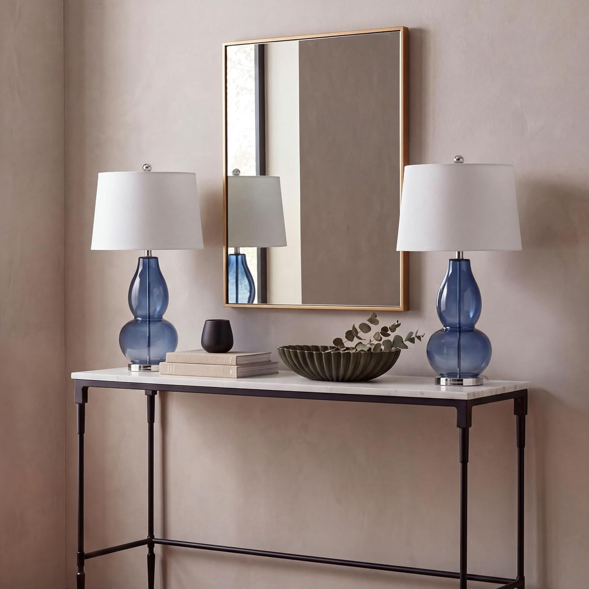 Safavieh Lighting Collection Mercurio Double Gourd Blue and White Table Lamp, Set of 2