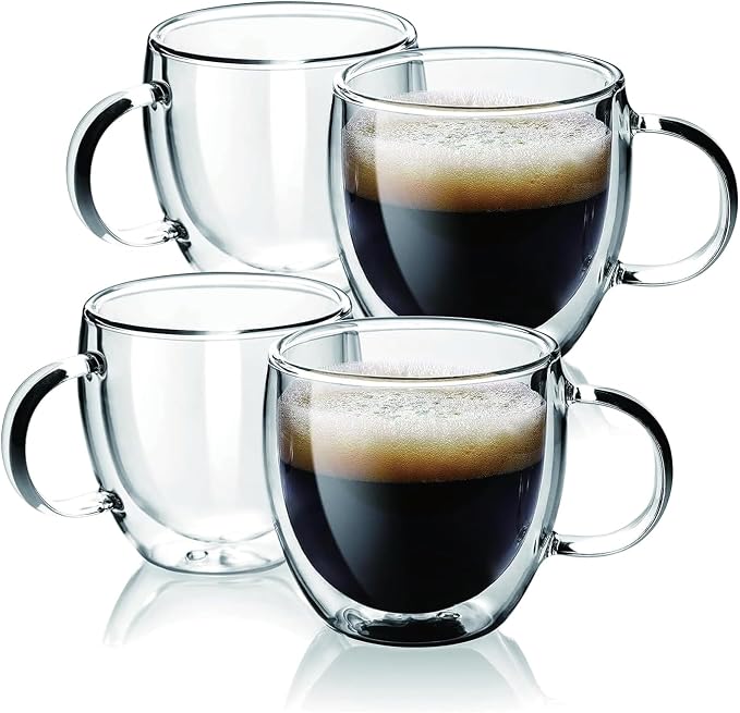 Espresso Cups Set Of 2, Double Walled Glass Coffee Mugs