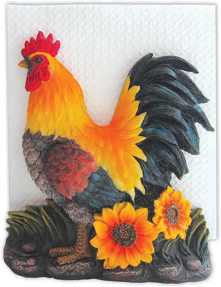 Ebros Gift Farm Rooster on Sunflowers Kitchen Napkin Holder Statue Decorative Figurine Of Chickens Roosters Hens Chicks Farm Animal Decor