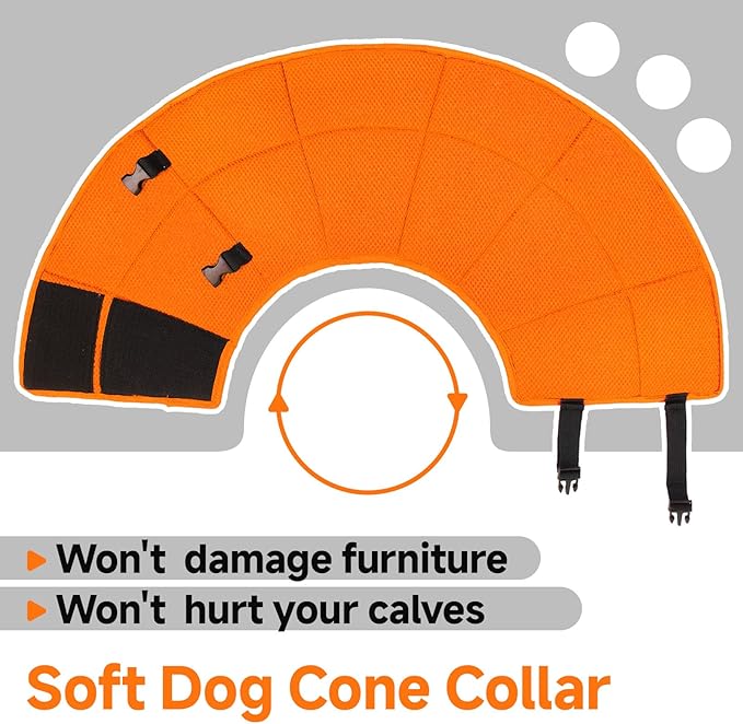 Dog Cone Collar L, Soft Cones for Large Medium Small Dogs,Adjustable Dog Cone Alternative to Stop Licking, Comfy Elizabethan Collar for After Surgery Wound Healing & Hot Spots Orange