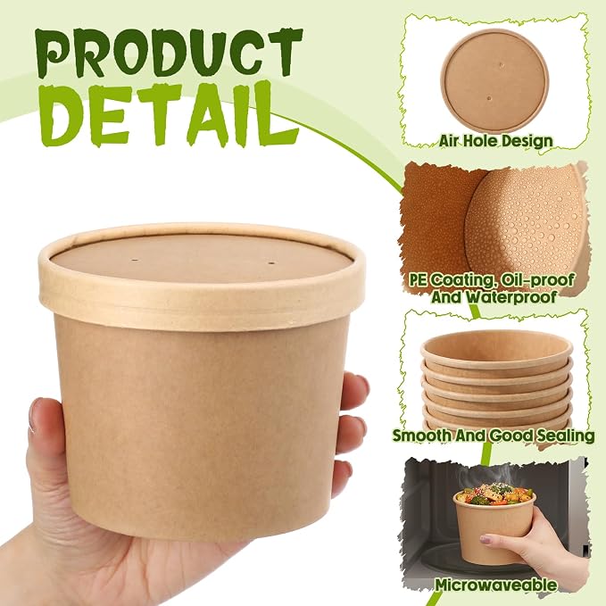 Fulmoon 100 Pack Paper Soup Containers