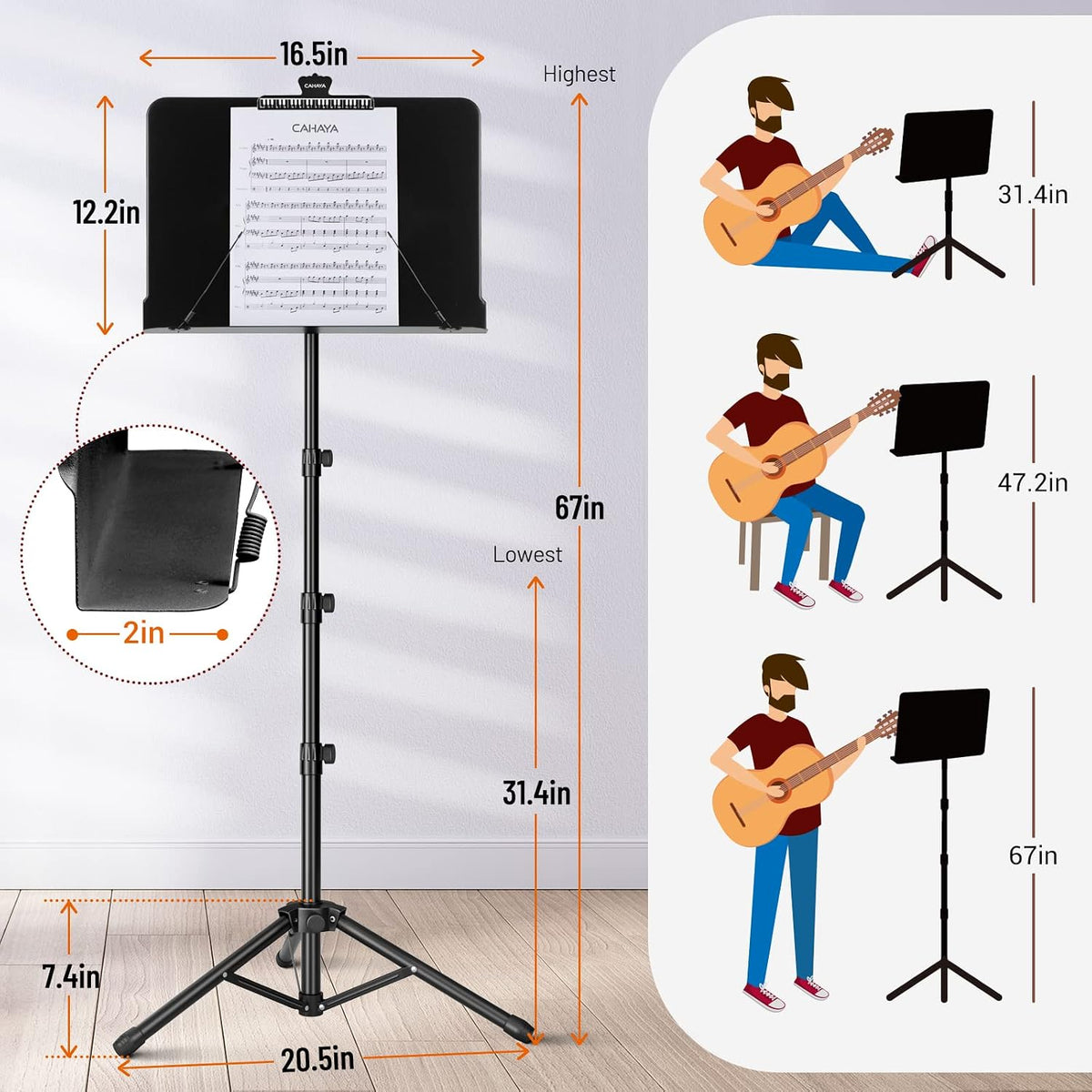 CAHAYA 5 in 1 Heightened Dual-use Sheet Music Stand Desktop Book Stand