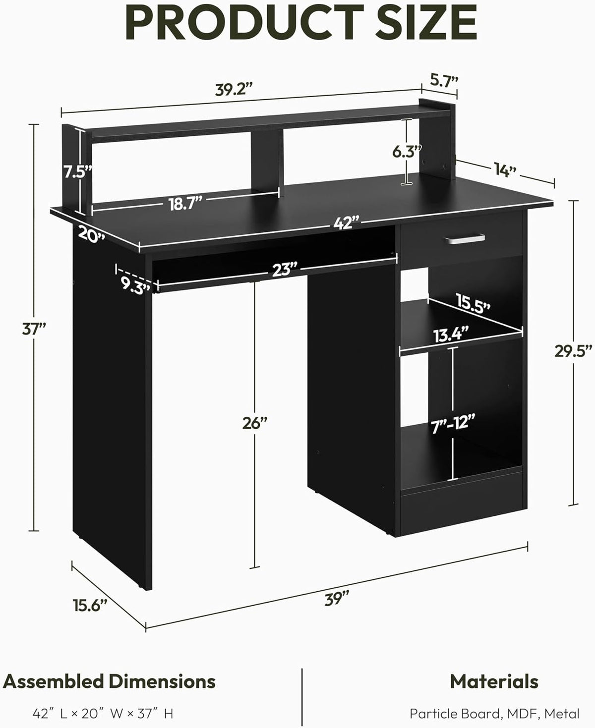 Yaheetech Computer Desk with Keyboard Tray, Drawers, and Shelves, Black