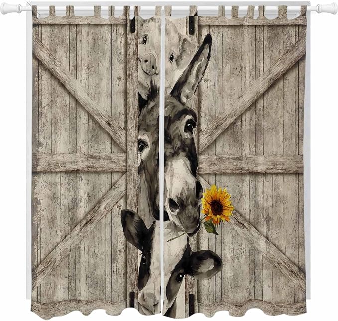 Funny Farm Animals Living Room Curtains 96 Inch Length, Window Curtains Tab Top