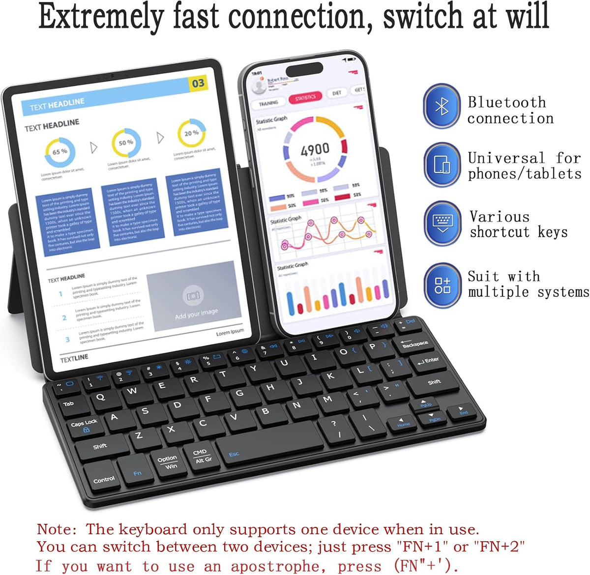 Universal Wireless Keyboards Portable Mini Keyboard with Any-Angle Stand
