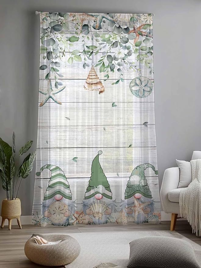 Sheer Curtains 108 Inches Long, Coastal Eucalyptus Leaf Semi Sheer Curtains