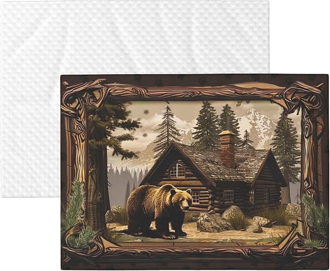 Cabin Bear Throw Blanket - Rustic Blanket for Dog Cat Pet 30x20 Wood Blankets for Couch Sofa Bed