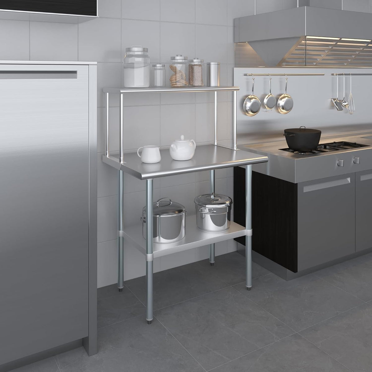 AmGood Stainless Steel Single Tier Overshelf for 36 in. Prep Table, 12x36 in. Shelf, 18 in. High, No Drilling Required - 18-Gauge NSF Commercial Over Shelf for Work Table, Restaurant Kitchen