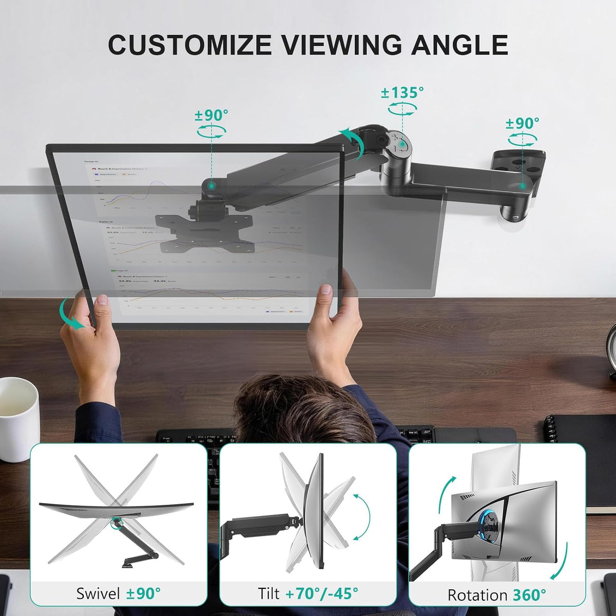 WALI Single Monitor Wall Mount for 17-34 inch Computer Screens，up to 22 lbs