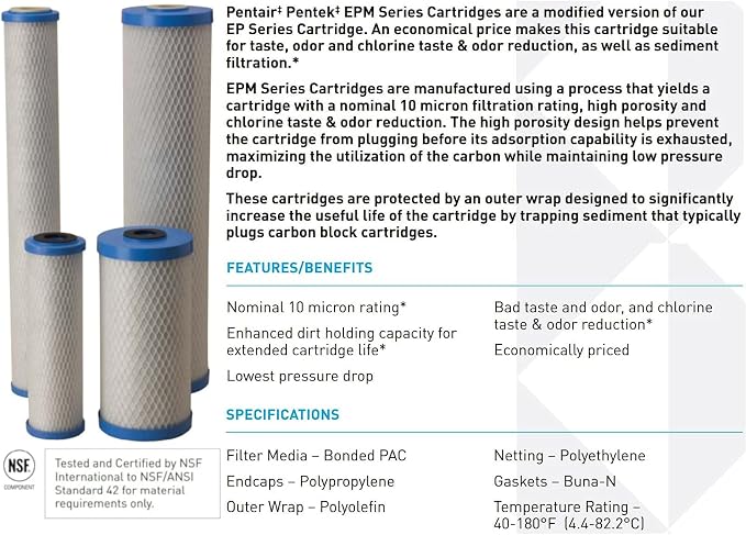 Pentair Pentek EPM-BB Big Blue Carbon Water Filter, Whole House Modified