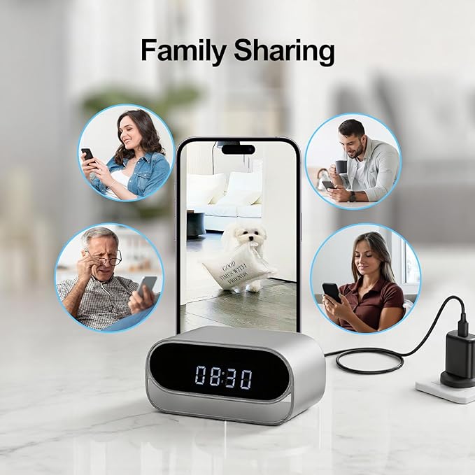 4K Camera Clock with Night Vision Wireless Smart Clock Cam Pet Monitor, Support App Remote & Motion Detection -No Audio
