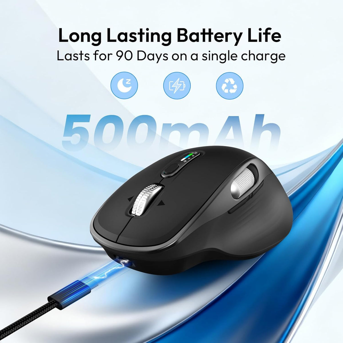 Wireless Bluetooth Rechargeable Mouse with 8 Programmable Buttons-Black