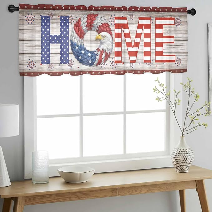 4th of July Sheer Valances for Windows 42"x18", Light Filtering Kitchen