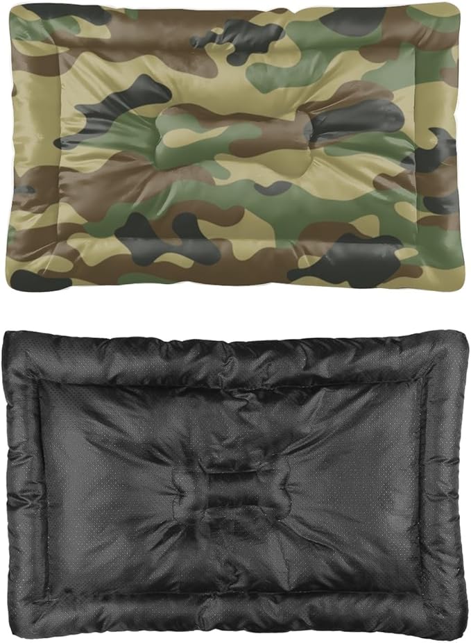 Classic Green Camo Dog Beds & Furniture Small Dog Mat Puppy Crate Pad Crate Bed Small Washable Non-Slip Pet Bed for Beds and Furniture Mat Washable Pillows for Medium Dogs Indoor Outdoor 24X18 Inch
