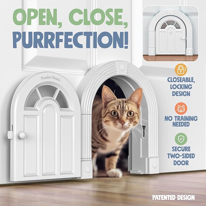 Purrfect Portal Meow Manor® XL Interior Cat Door, No-Flap Pet Door for Interior Doors, Easy DIY Installation, Cat Door for Cats up to 30 lbs, White
