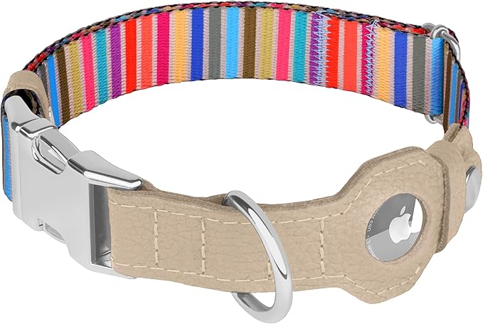 AirTag Dog Collar for Small Medium Large Breed - Adjustable Cute Pattern Dog Collar with Airtag Holder - Soft Leather Tracker GPS Apple Air Tag Pet Collars (X-Large, 20"-25" Neck Fit, Serape)
